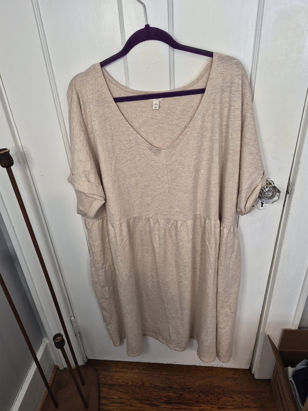 Terra & Sky Light Beige V-Neck Babydoll Dress
